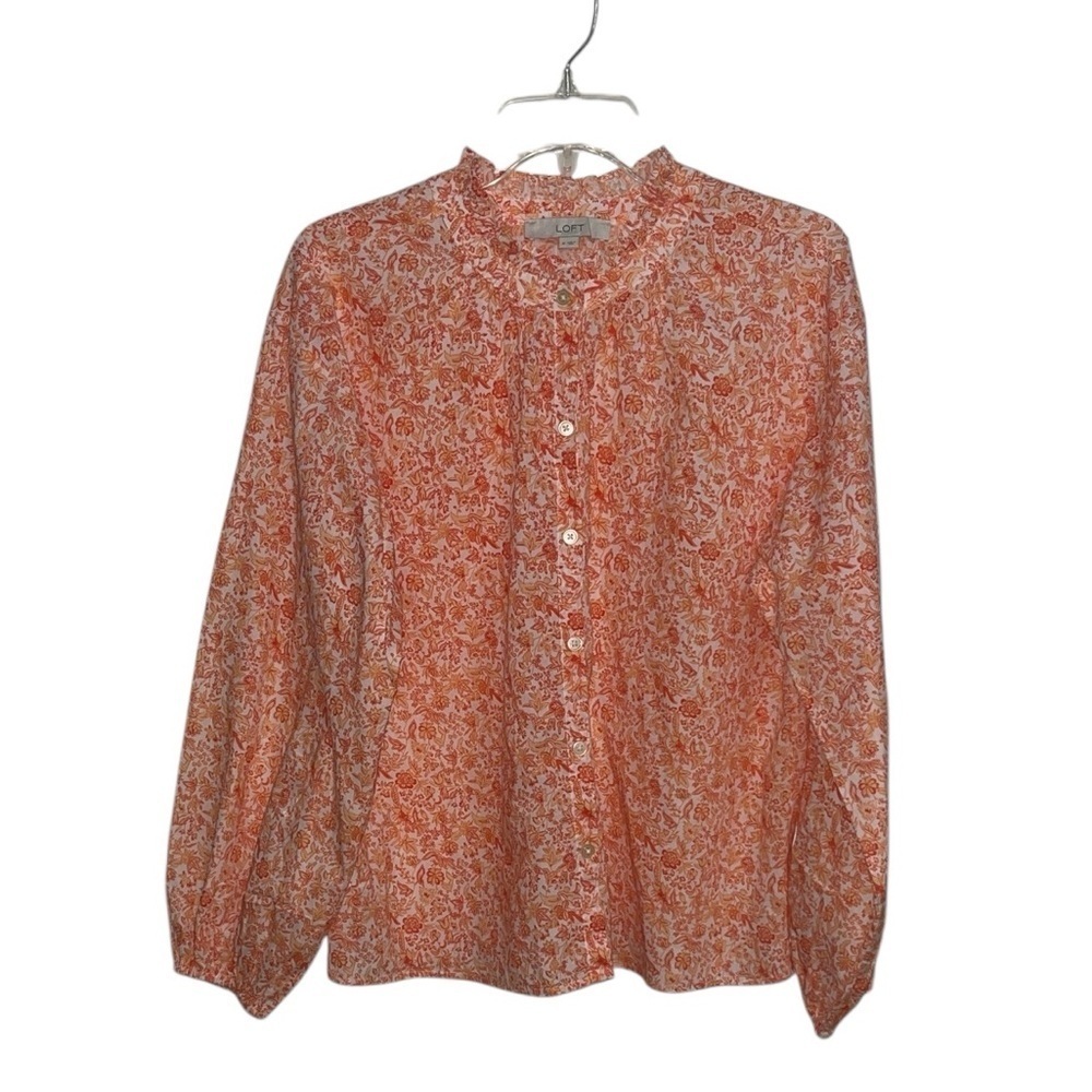 LOFT Jungle Ruffle Neck Poet Blouse Size Medium - Picture 5 of 12